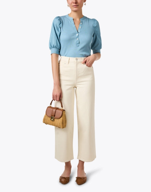 Stylish Blue Pima Cotton Coralee Top with Puff Sleeves