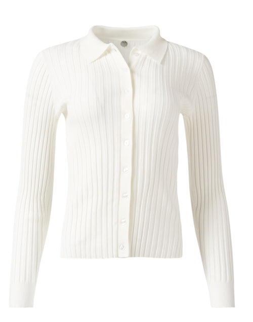 Ivory-colored Ribbed Knit Cardigan for Everyday Wear
