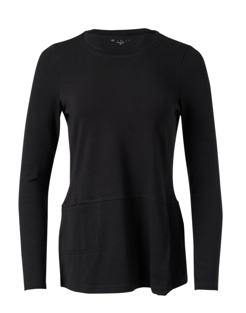 Elegant Black Long Sleeve Pima Cotton Tunic with Stitch Detailing