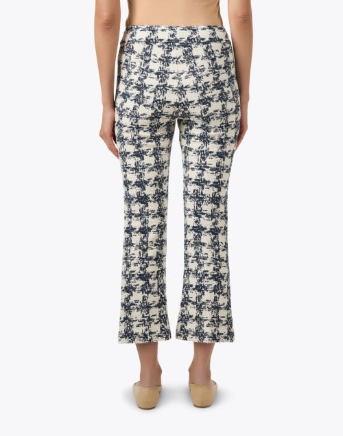 Stylish Leo White and Navy Stretch Boucle Cropped Flare Pull - on Pants