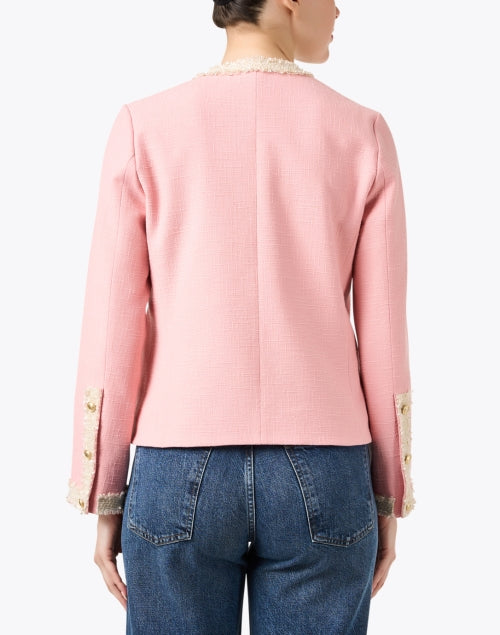 Stylish Adelaide Pink and Cream Tweed Trim Jacket with Gold Buttons