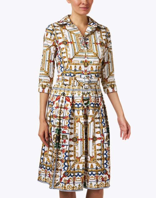 Audrey Women's White Multi-Patterned Stretchable Cotton Shirt Dress