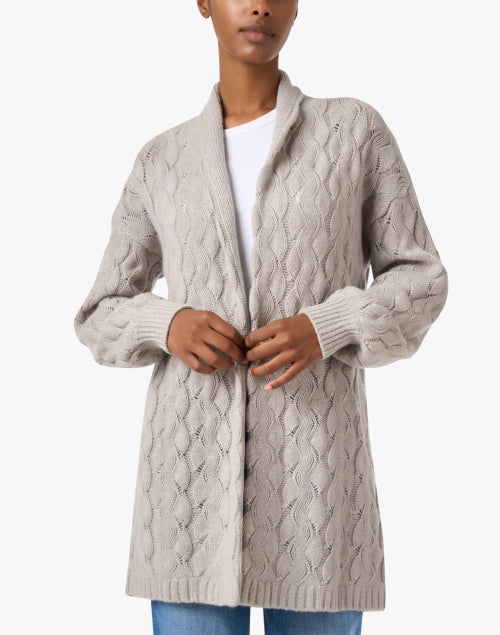 TSE Cashmere Stone-Colored Cable Knit Cardigan Sweater for Seasonal Styling