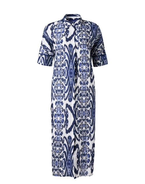 Ro's Garden Telma Lightweight Blue-Printed 100% Cotton Maxi Shirt Dress