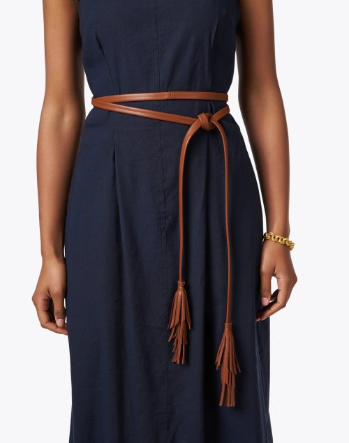 Gatsby Style Brandy-Colored Leather Skinny Wrap Belt for Bohemian Fashion