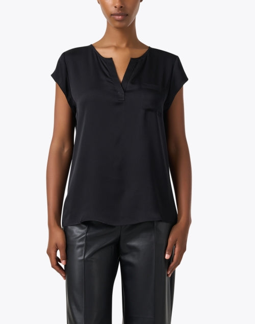 Elegant Black Silk-Mixed Women's Blouse for Capsule Wardrobe