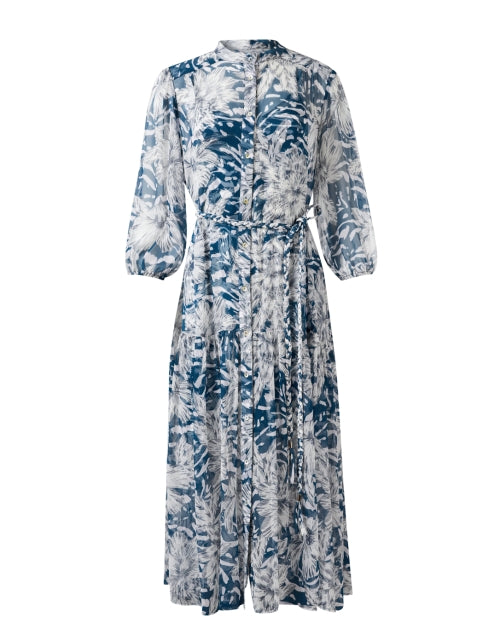 Navy Blue Floral Patterned Women's Shirt Dress - Lana Style