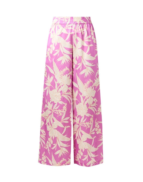Exquisite Purple Floral Print Silk Satin Wide - Leg Jade Pants