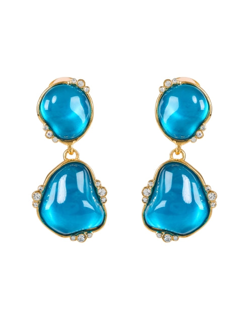 Kenneth Jay Lane's Aqua Blue Cabochon Gold - Plated Brass Drop Earrings for Women