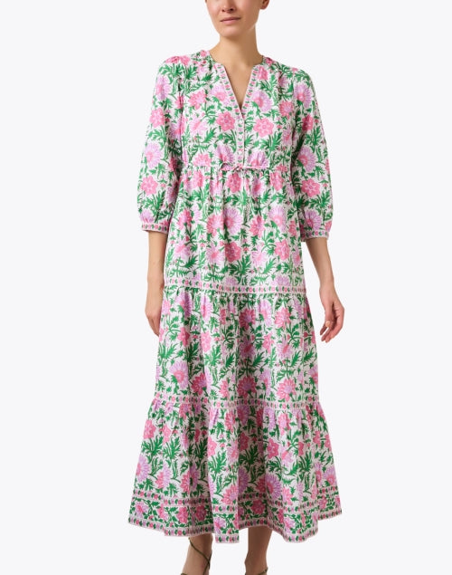 Stylish Pink Floral Hand - Block Printed Sofia Maxi Dress