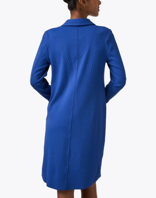 Modern Feminine Blue Textured Knit Shift Dress with Chain Detail