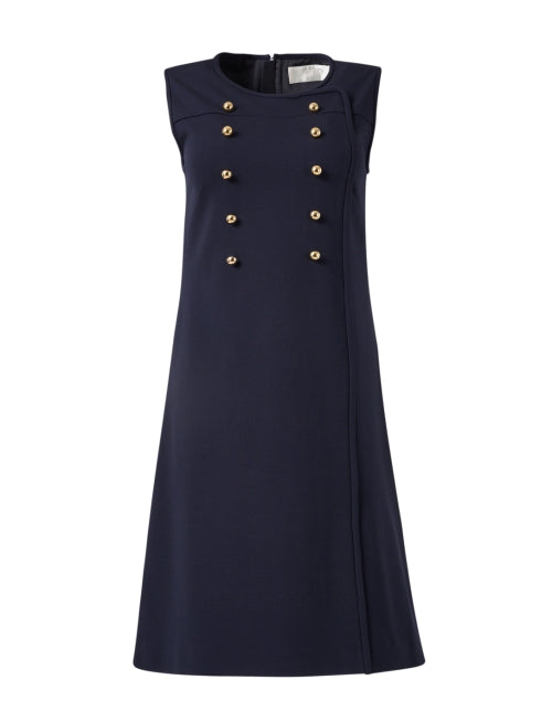 Navy Sybil Mini Shift Dress with Gold Button Details