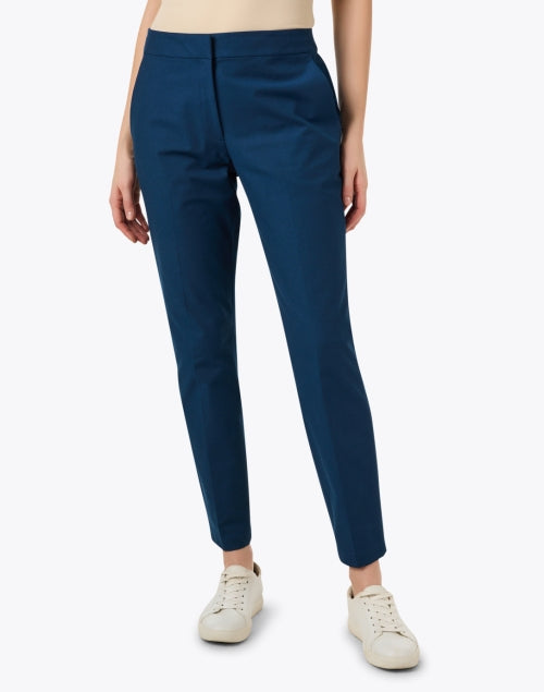 Stylish Men's Manhattan Blue Cotton Stretch Blend Ankle-Length Tailored Pants