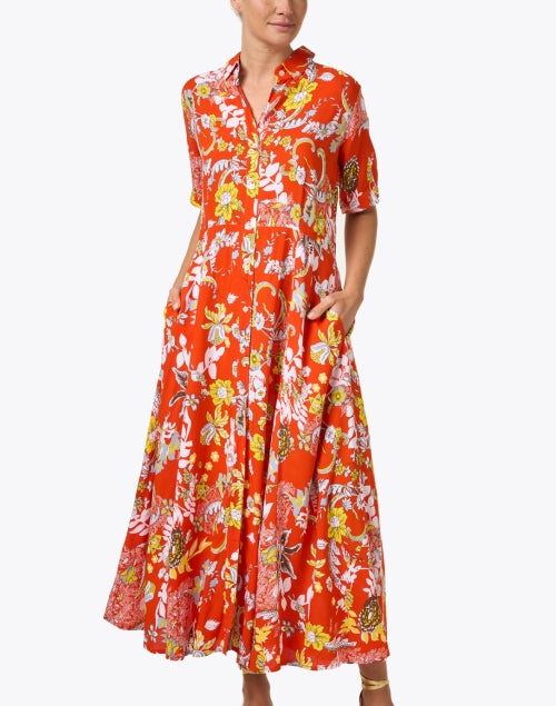 Chic Princess Orange Floral Print Maxi Shirt Dress