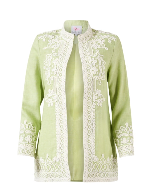 Exquisite Hand - Embroidered Green Linen Ceci Jacket for Women's Fashion