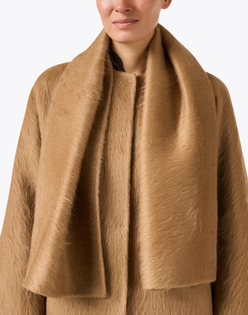 Fiumana Wool-Alpaca Blend Camel Scarf Detachable Wrap Style Coat for New Season