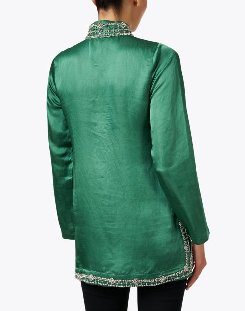 Elegant Marilyn Green Crystal-Embroidered Linen-Viscose Tunic Top