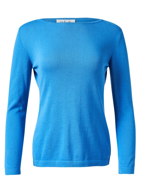 Stylish Blue Soft Pima Cotton Boatneck Semi - Relaxed Sweater