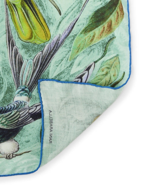 Exquisite Green Hummingbird Patterned Cashmere-Silk-Wool Blend Scarf