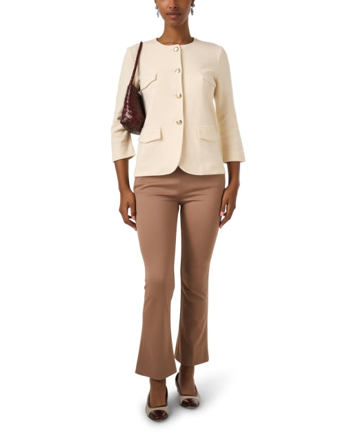 Elegant Ivory Collarless Fashion Jacket by Sileki