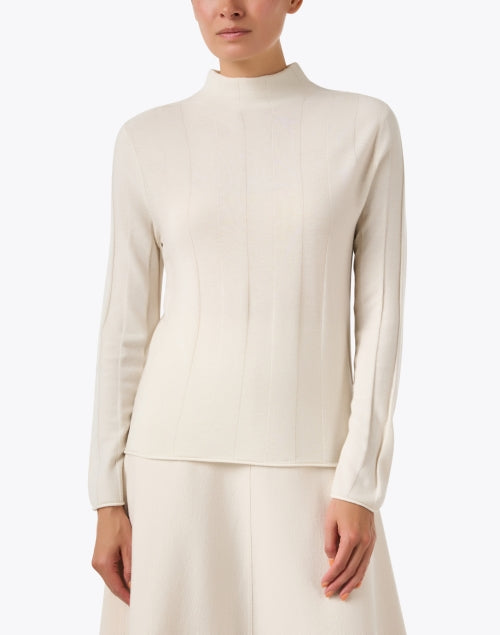 Elegant Ivory Knit Wool - Cashmere Blend Women's Top