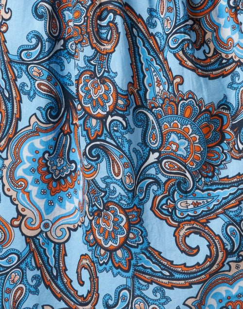 Stylish Women's Blue and Orange Paisley Patterned Shift Dress