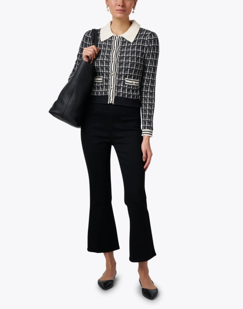 Stylish Aliyah Black-and-White Knitted Plaid Cardigan with Pearlescent Buttons