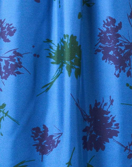 Stylish Blue Silk Dress with Floral Pattern
