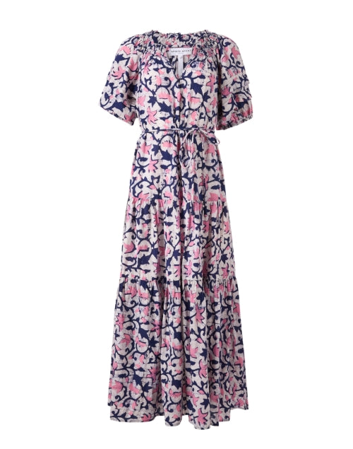 Stylish Uva Navy and Pink Printed Cotton Maxi Dress for Women