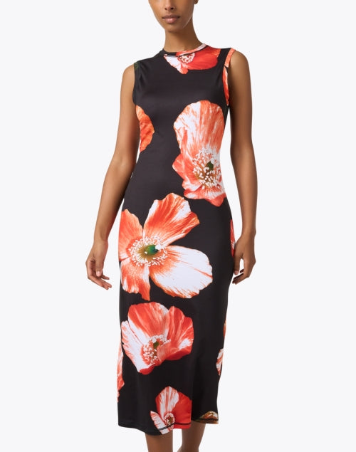 Danya Black Stretch Jersey Dress with Poppy Print