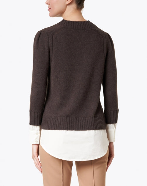 Stylish Eton Men's Brown Wool and Cashmere Blend Sweater with Detachable White Cotton-Poplin Underlayer