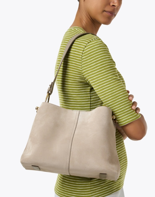 Strathberry Lana Taupe Suede Fashionable Hobo Tote Bag