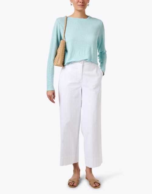 Stylish Pool Blue Women's Linen Casual Top