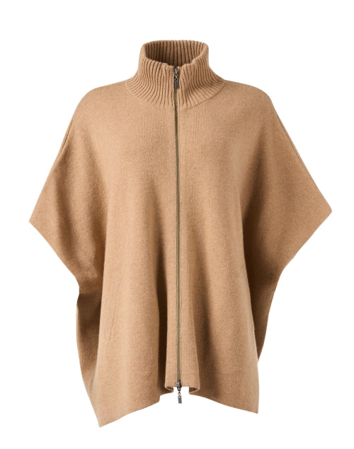Soft Camel Wool Cashmere Zip-up Poncho for Casual Style