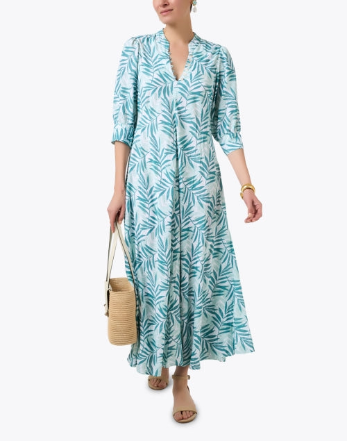 Walker & Wade's Effortless Turquoise Palm Print Elbow-Sleeve Maxi Dress
