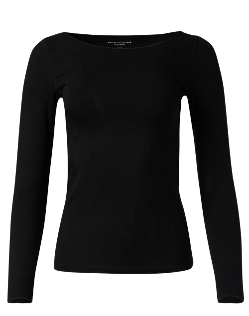 Black Elegant Soft-Touch Boatneck Women's Top for Daytime Wear