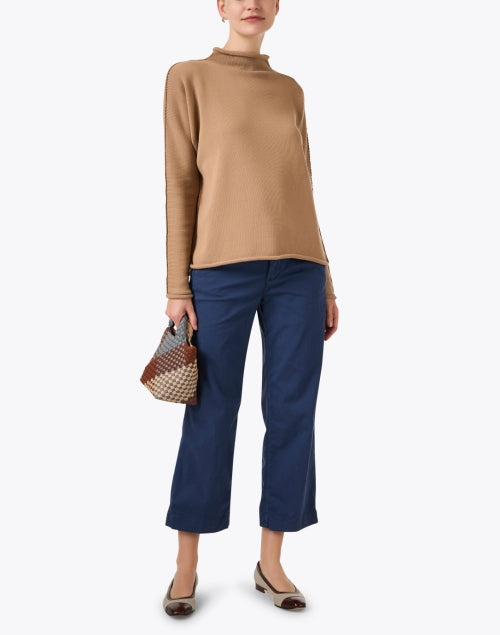 Monterey Relaxed Camel Cotton Knit Sweater for Fall