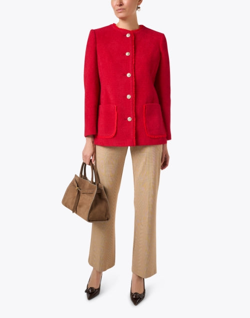 Jules Tan Plaid Stretchable Knit Pull - On Wide - Leg Trousers