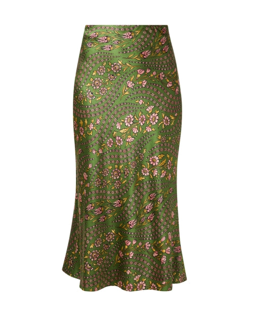 Veronica Beard's Stretch Silk Blend Clover Green Floral Print Midi Slip Skirt