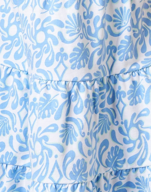 Stylish Blue Floral Print Mini Tiered Tunic Dress with Flutter Sleeves