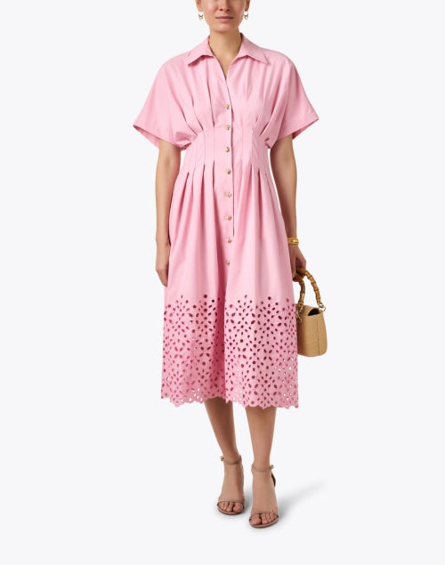 Vera Pink Cotton Blend Pleated Shirt Dress for a Polished Look