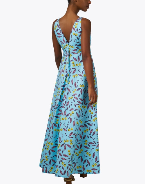 Stylish Blue-Printed 100% Cotton A-Line Maxi Dress by Odeeh