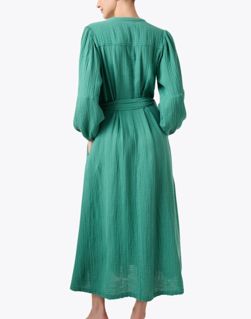 Selene Women's Green Cotton Gauze Casual Dress