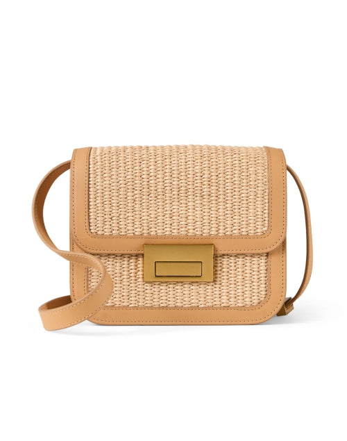 New Season Tan Leather and Woven Straw Detailing Desi Crossbody Bag