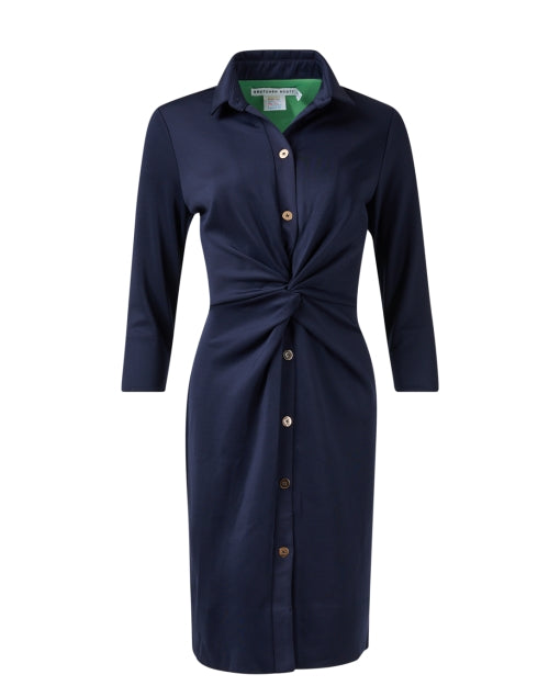 Stylish Navy Quarter - Sleeve Knee - Length Twist Shirt Dress