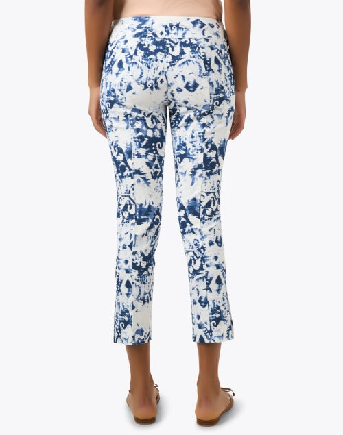 Navy and White Floral Elastic Waist Pull - On Cropped Pants