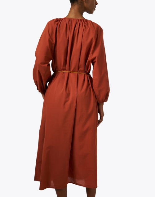 Italian-Made 100% Cotton Caldes Rust-Colored Casual Shirt-Style Dress