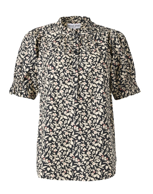 Stylish Los Altos Cotton Top with Black and Cream Print