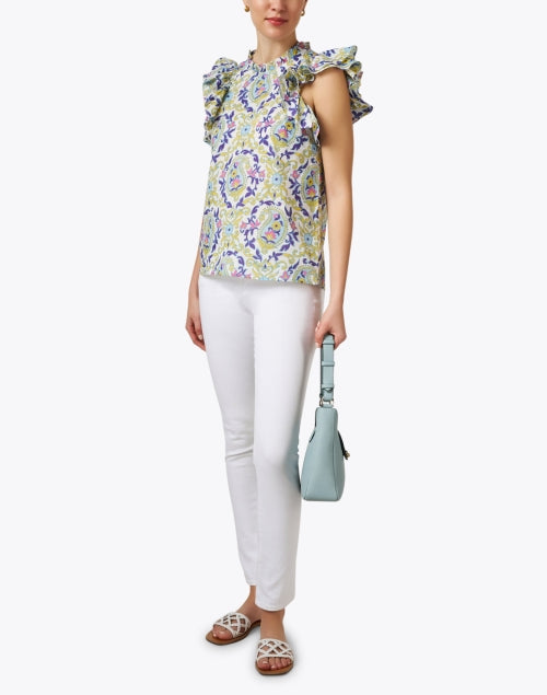 Banjanan's Klara Women's Paisley Print Cotton Blouse with Short Flutter Sleeves