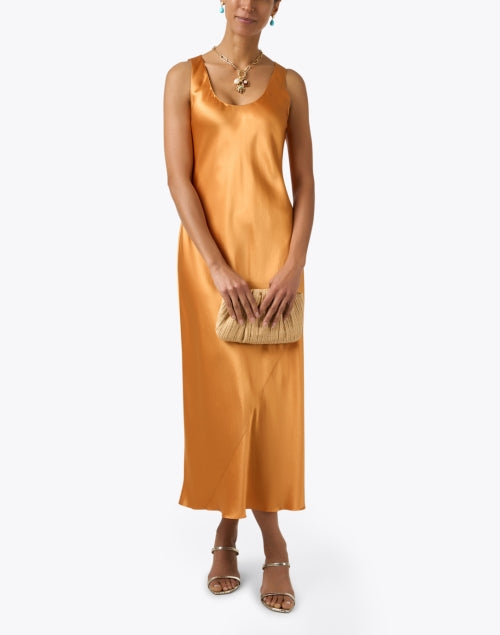 Stylish Marigold Orange Satin Women's Dress for the New Season